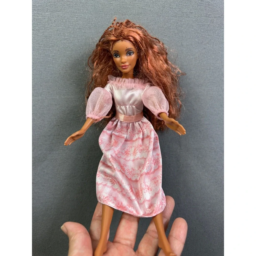 Barbie‎ Doll Auburn Wavy Red Hair with Braids Pink Floral Puff Sleeve Dress